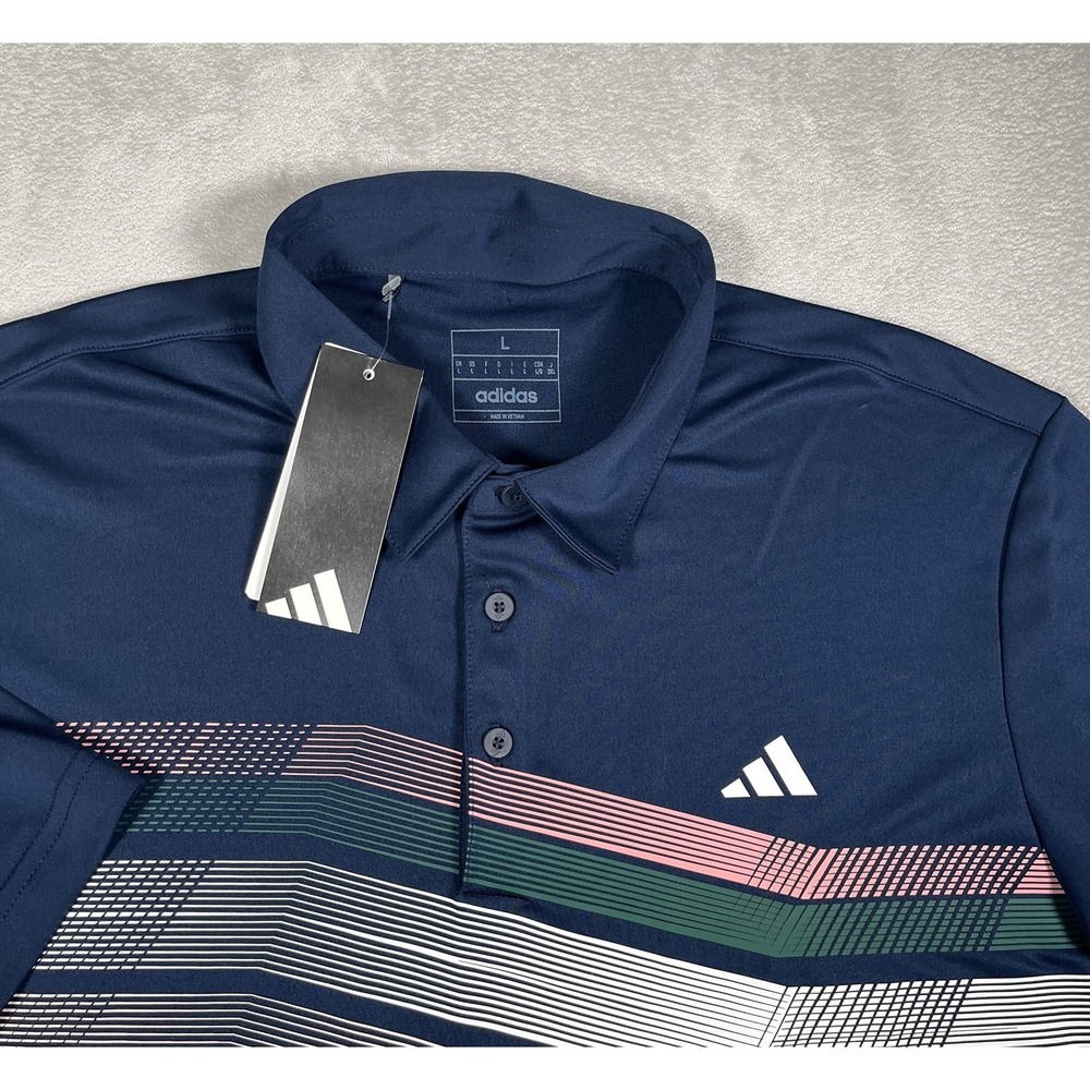 NWT Adidas Core Chest Stripe Golf Polo Shirt Mens Size Large Blue IX2012 New